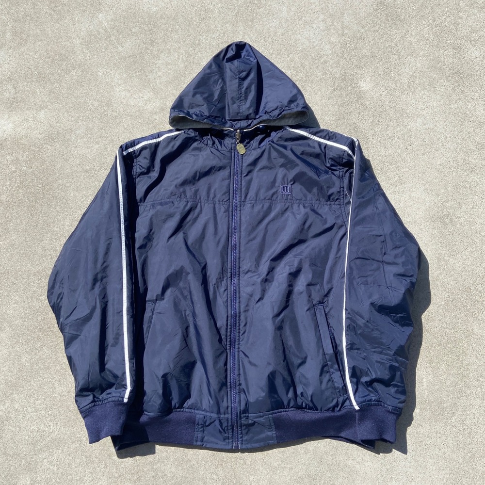 Vintage Wilson Reversible Windbreaker Jacket Mens M Navy Grey Golf Full Zip Coat